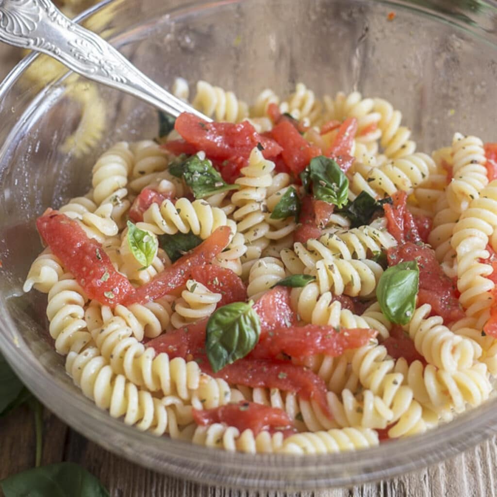 Warm Basil and Tomato Pasta Salad Recipe - An Italian in my Kitchen