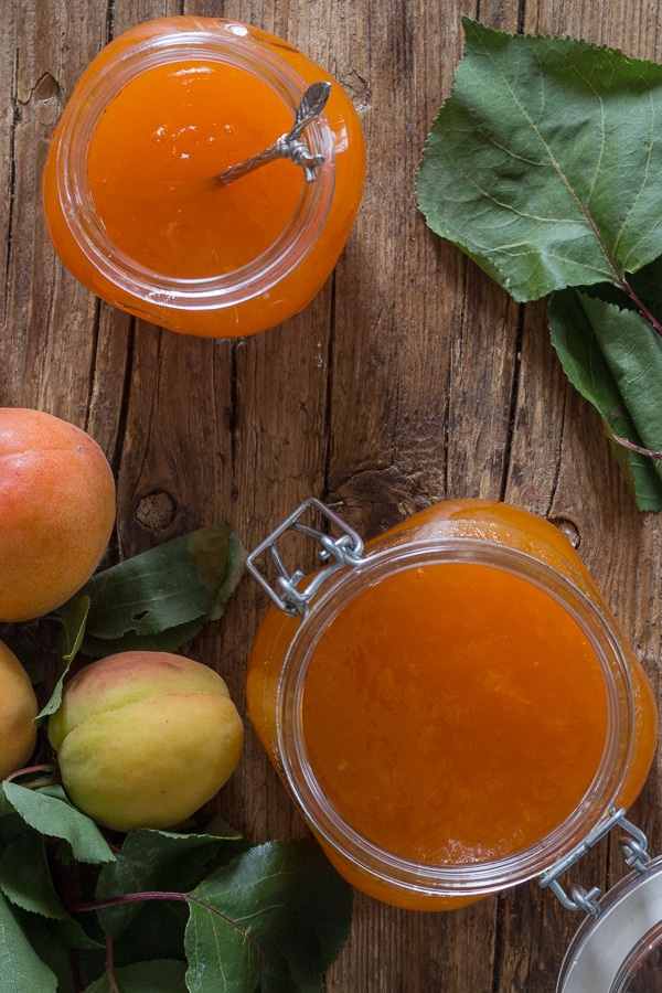 apricot jam in two jars