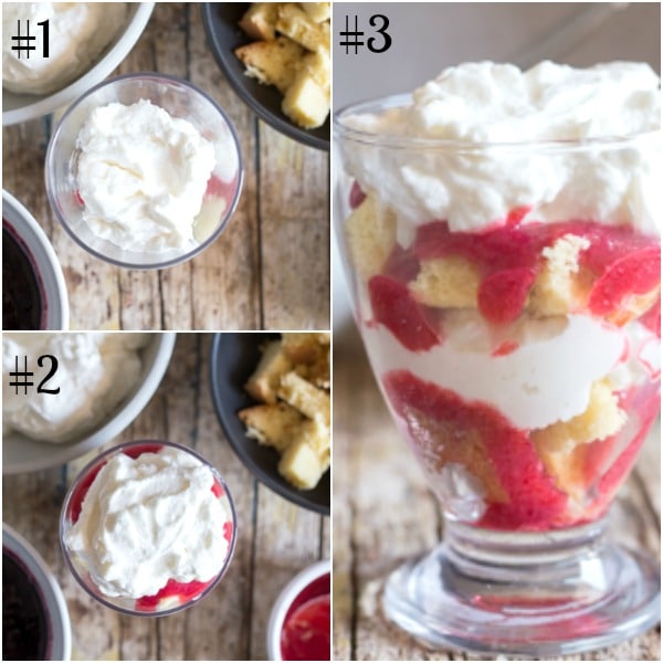 cheesecake parfait how to make, putting it together, finished in a glass