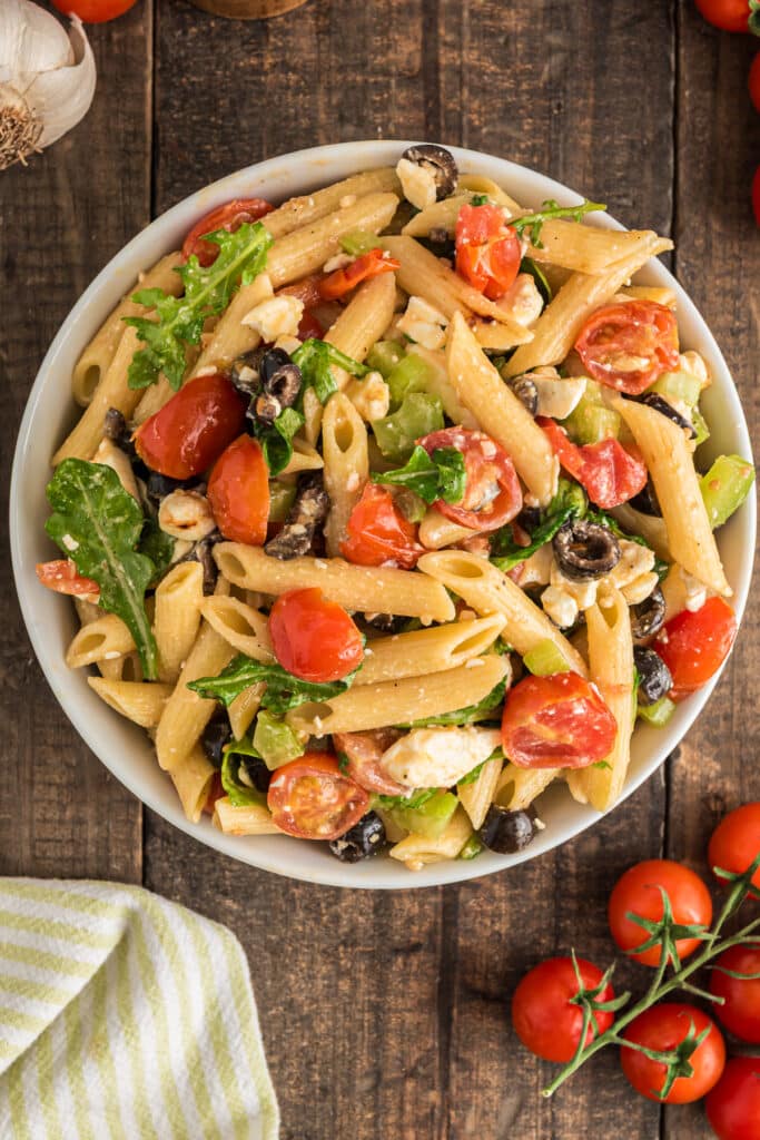 Pasta salad in a bowl.