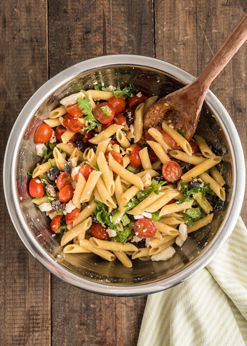All the ingredients combined in a silver bowl.