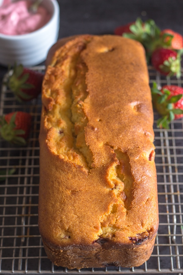 strawberry bread with no frosting on a wire rack