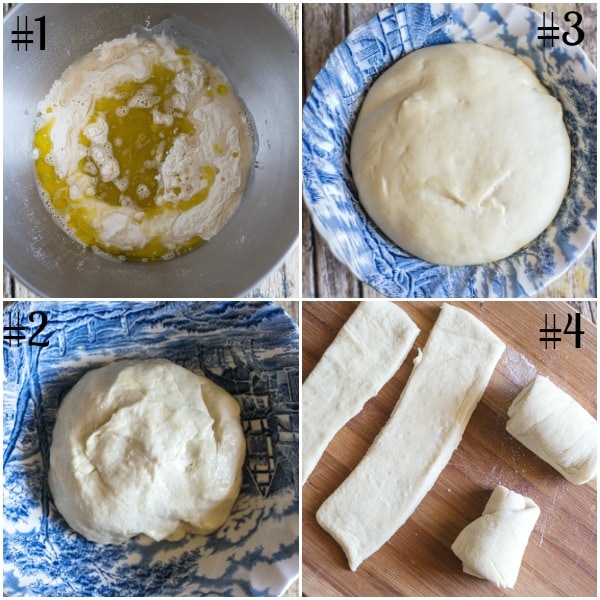 olive oil bread how to make, mixing the dough, the dough rising and making the rolls