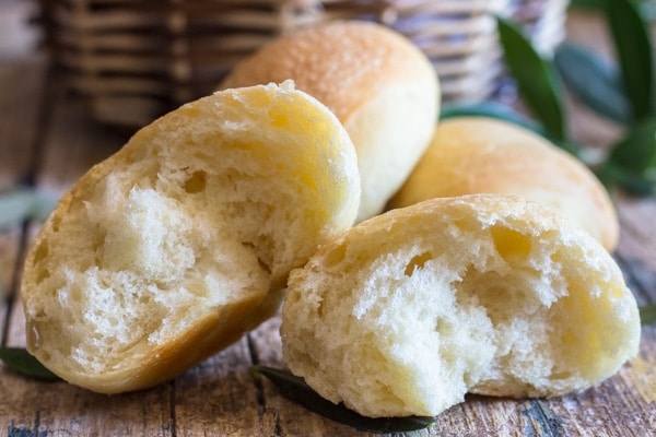 olive oil bread rolls cut in half