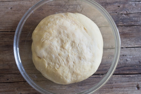 Risen focaccia bread dough