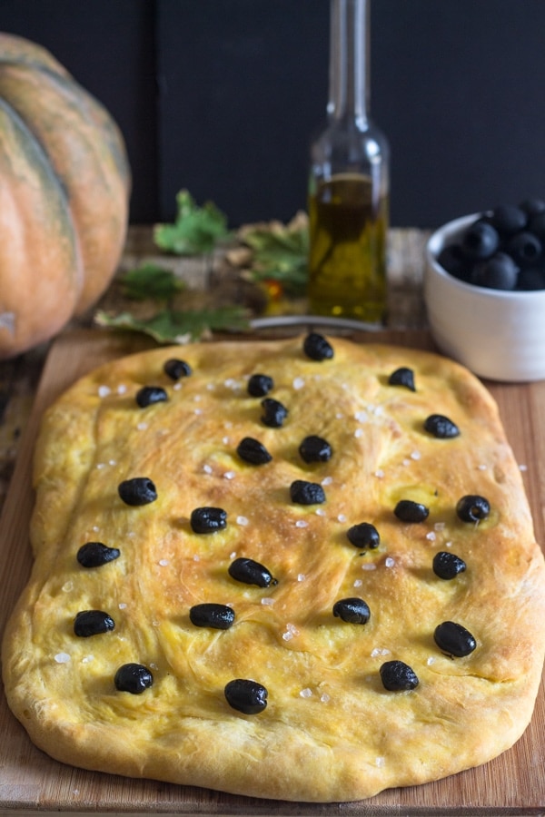 Pumpkin Focaccia Bread with Black Olives