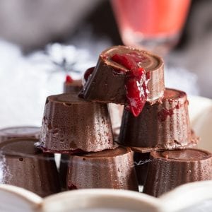 raspberry chocolates on a plate