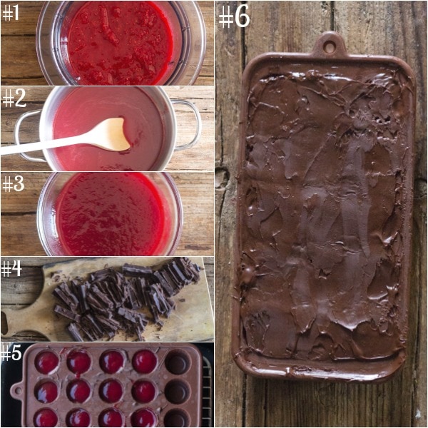 raspberry chocolates how to make, making the filling, filling the molds 
