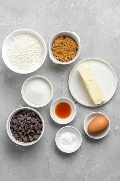 Ingredients for chocolate chunk cookies.