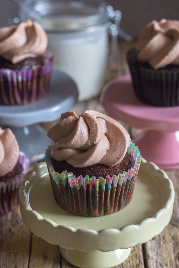 chocolate cupcakes on mini stands