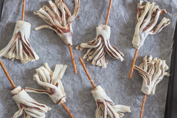 witches' brooms puff pastry recipe ready for baking