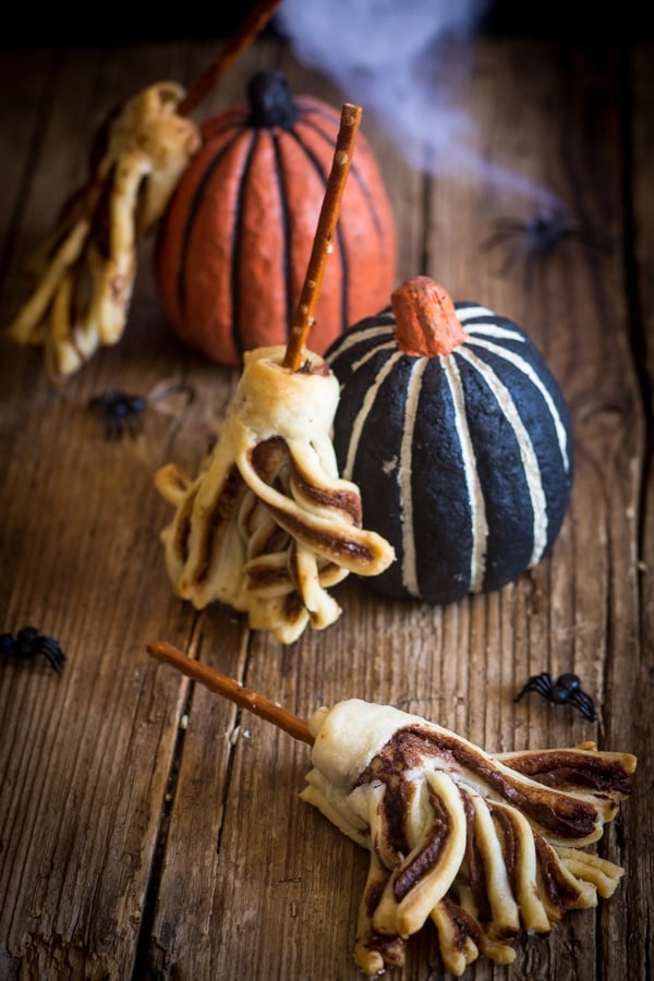 witches' brooms puff pastry recipe on a board