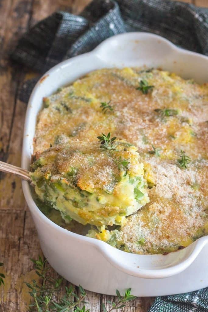 Casserole with some on a spoon.
