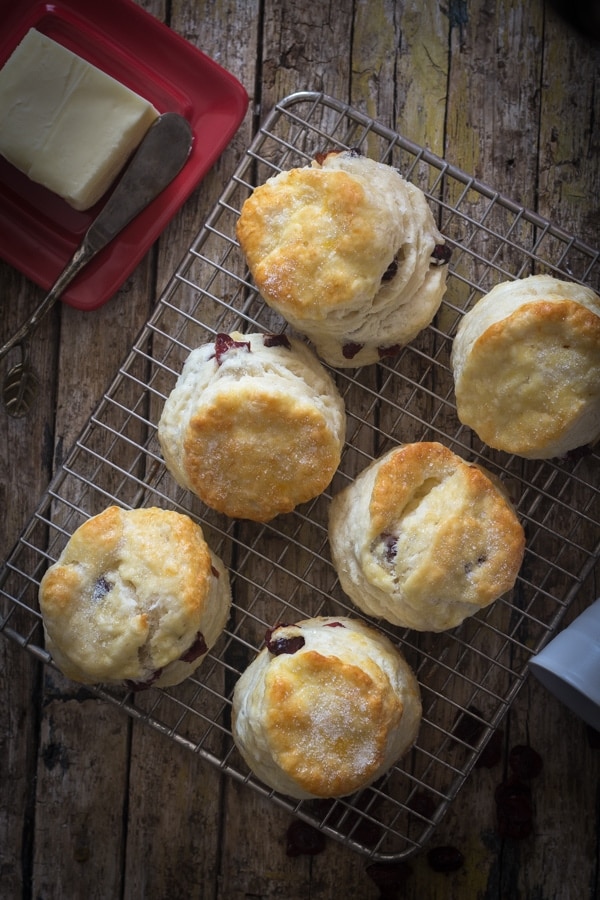 cranberry scones on a wire rack
