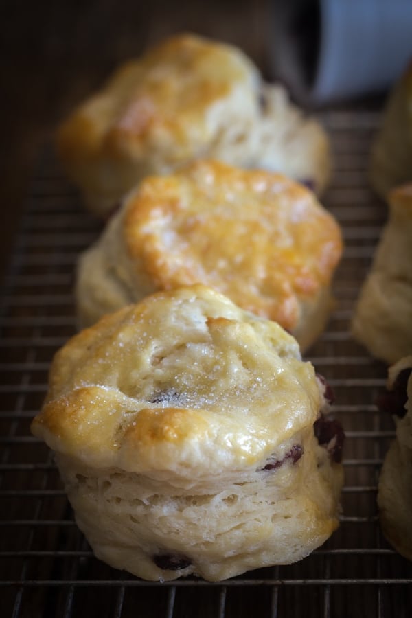 cranberry scones on a wire rack