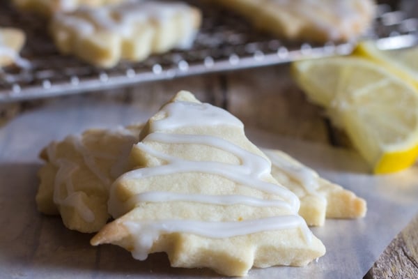 lemon shortbread cookies one on top of another