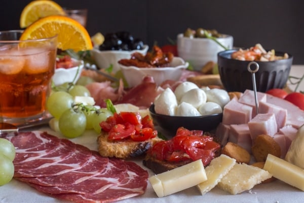 cheese board with ingredients on the board