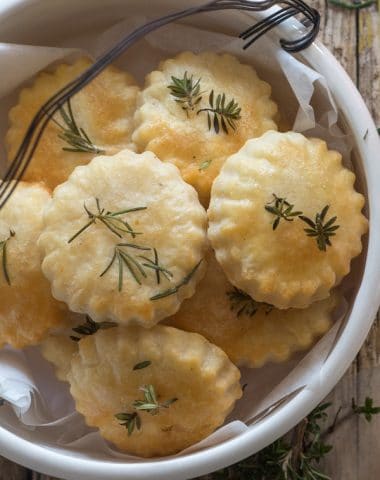 parmesan cookies in a white bowl