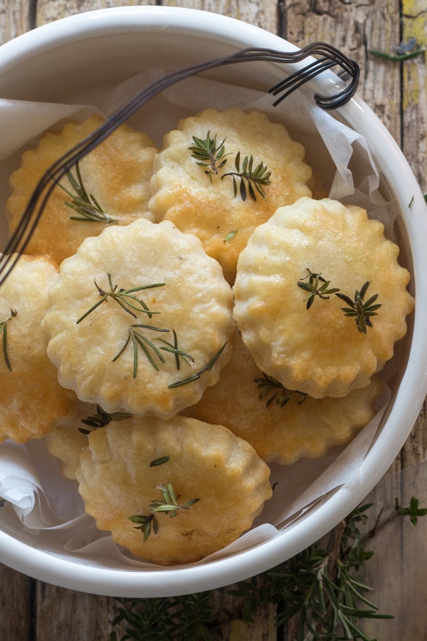 parmesan cookies in a white bowl