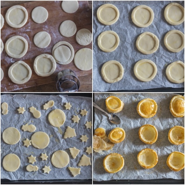 how to make vol au vent cutting out the pastry, egg wash, baking