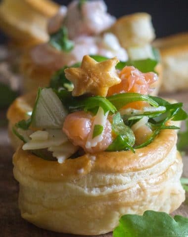 up close vol au vents filled with smoked salmon and parmesan