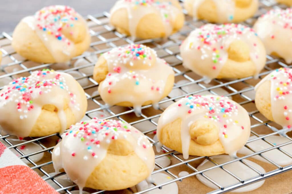 Easter cookies on a wire rack.