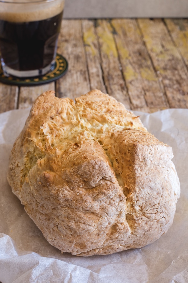 Irish soda bread baked on a white paper