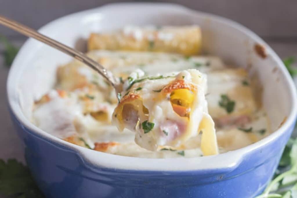 Manicotti on a fork.
