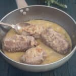 Involtini in a silver pan.