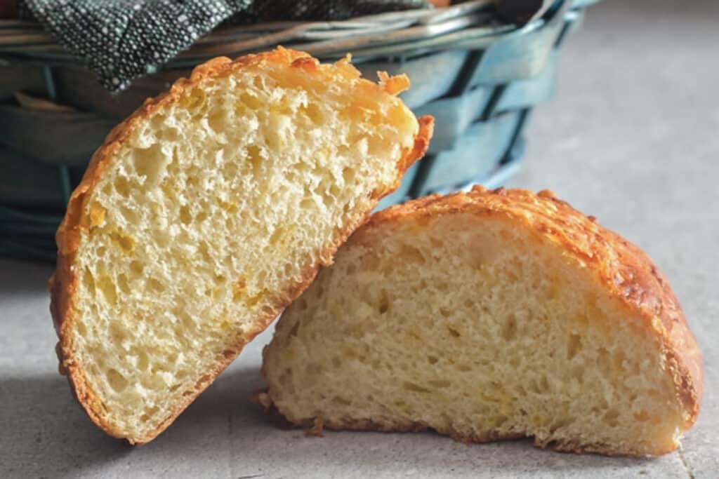 A bun cut in half.