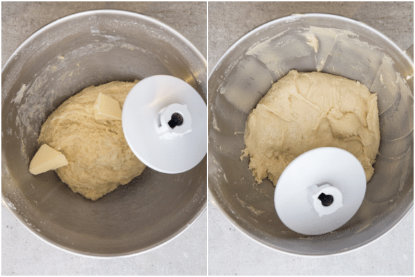 adding the butter to the dough before and after combined