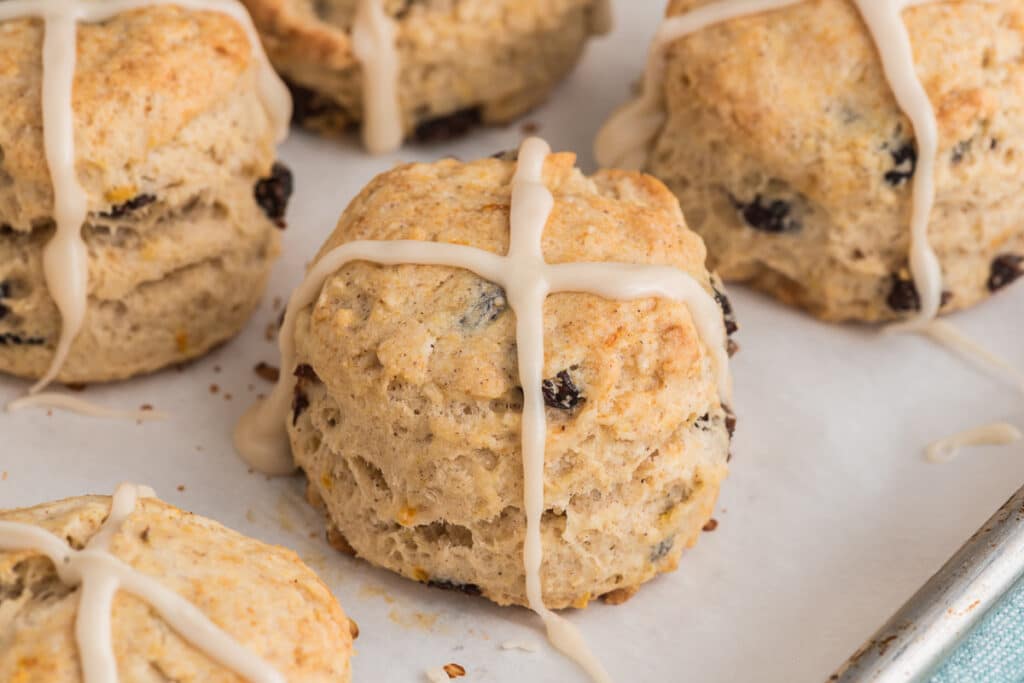 Scones on parchment paper.