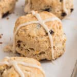 Scones on parchment paper.