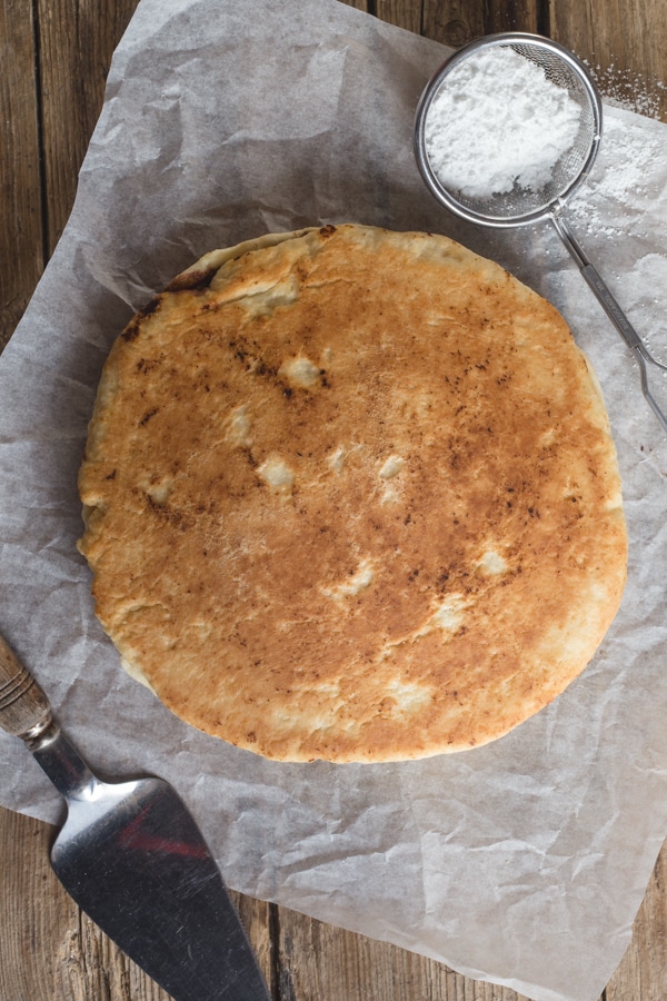 skillet focaccia on a white paper