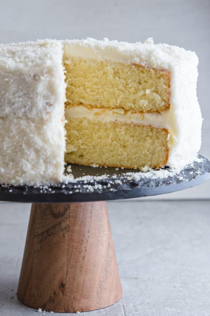 Cake with a slice missing.