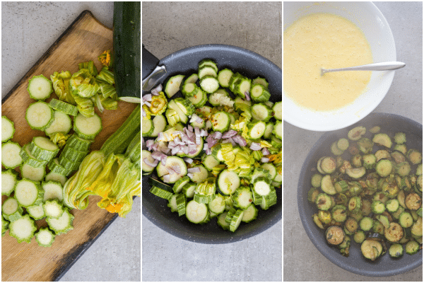 zucchini pie how to make chopping the zucchini, in the frying pan and cooked