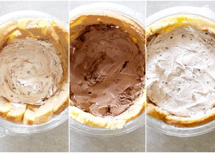 Adding the ice cream to the bowl.