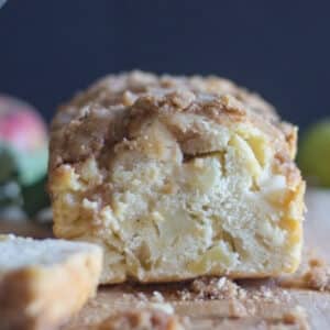 Apple bread sliced in half.