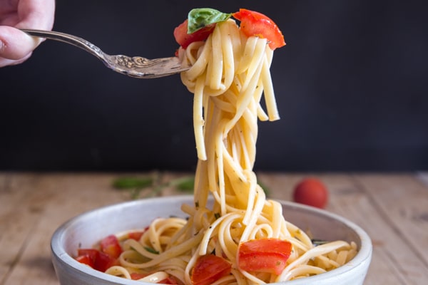 a fork full of pasta alla checca