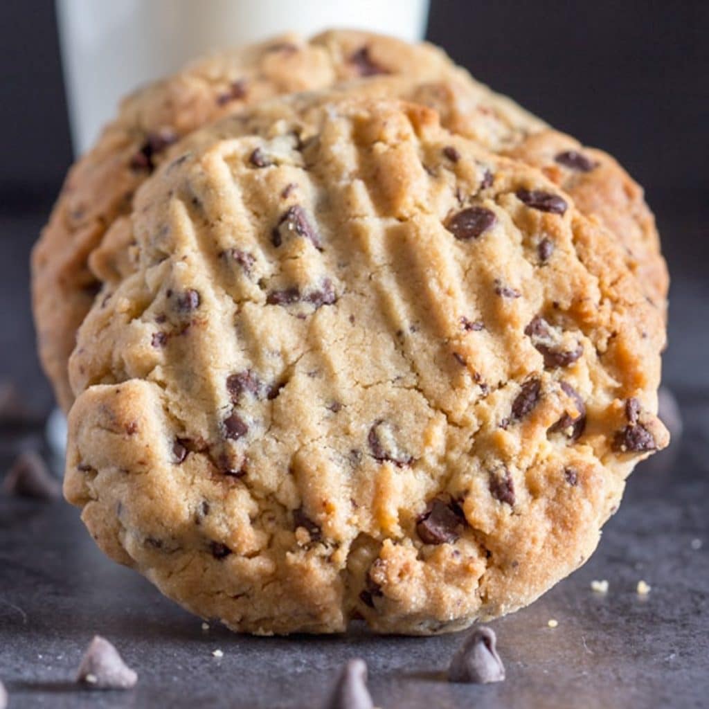 Cookies against a glass of milk.