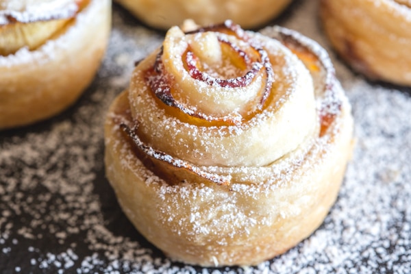 a puff pastry rose up close