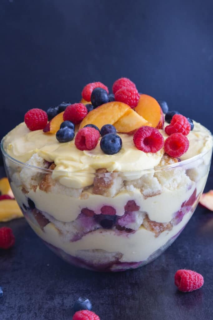 Trifle in a glass bowl.