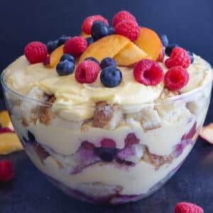 Trifle in a glass bowl.