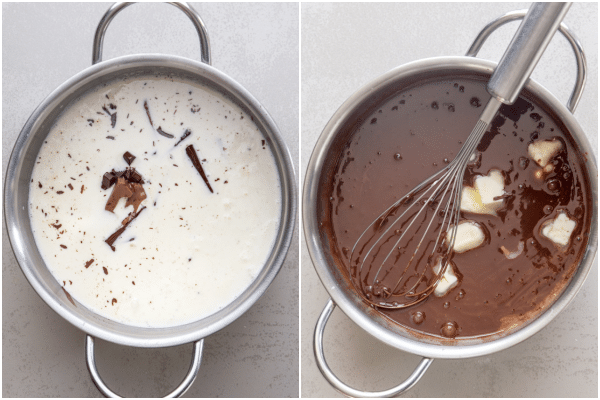making the chocolate filling for the chocolate pie 