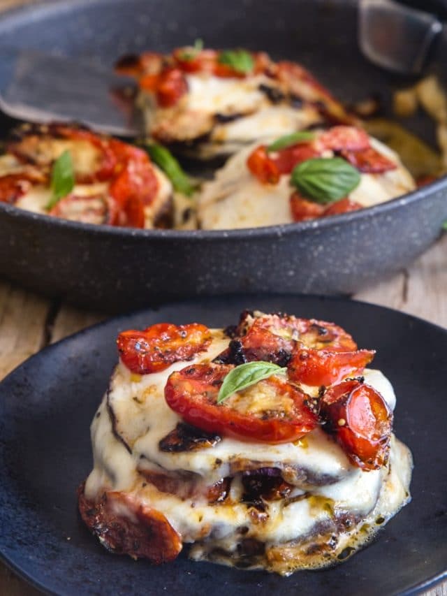 Easy Double Cheese Grilled Tomato Eggplant Stacks