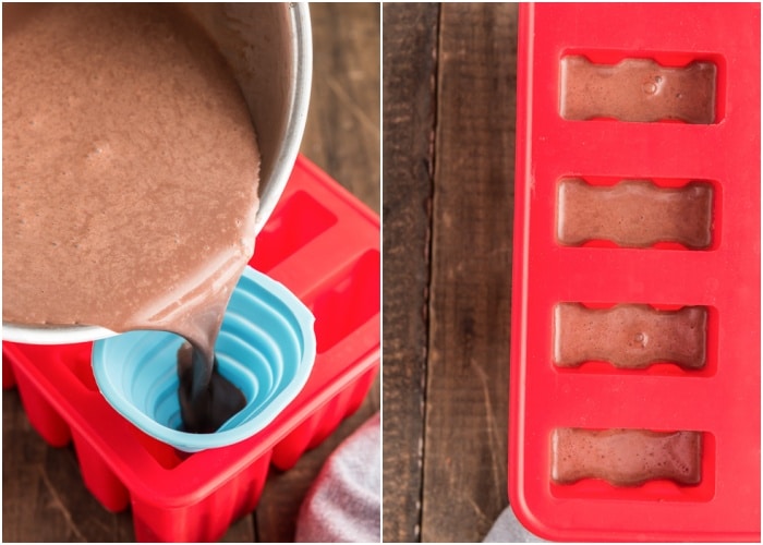 Pouring the mixture into the molds.