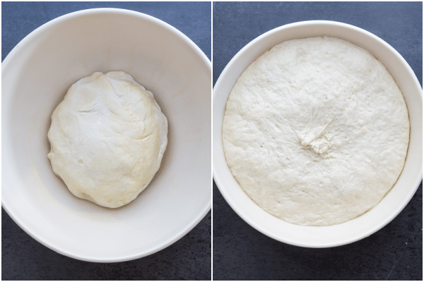how to make focaccia dough place in dough to rise and risen dough
