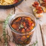 roasted tomatoes in a jar with oil, toss with pasta in a pan on on a slice of bread