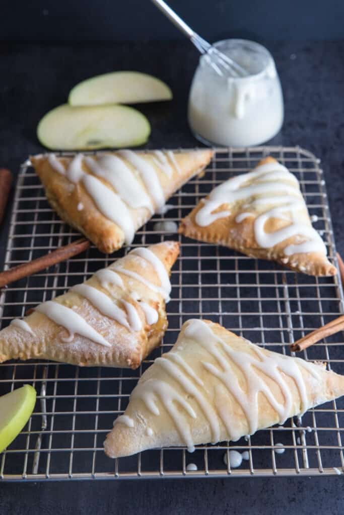 Turnovers on a wire rack.