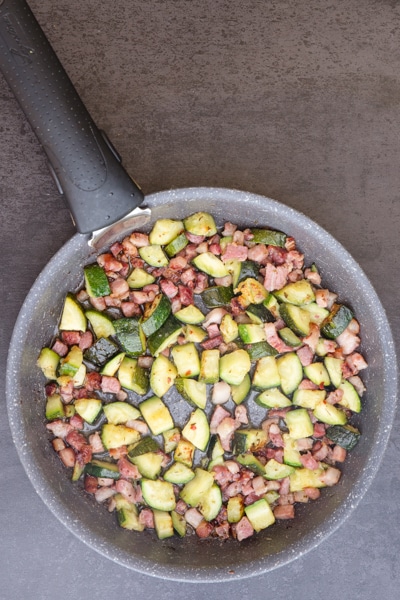 frying zucchini & pancetta for the baked frittata